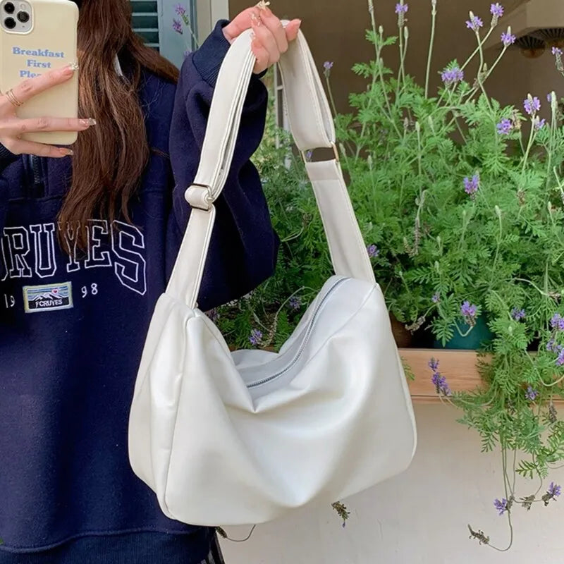 Minimalist Soft Leather Wide Strap Shoulder Bag