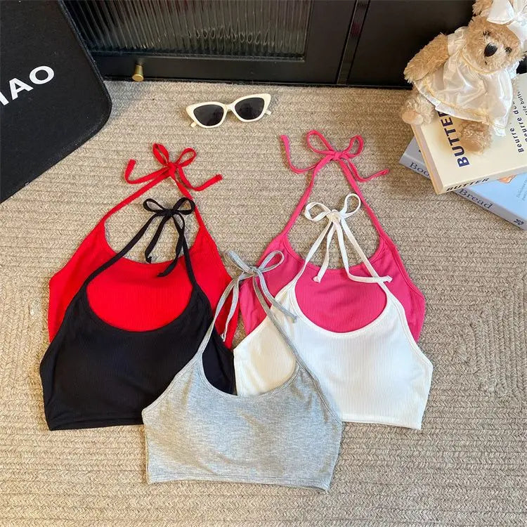 Tie-up Halter Neck Bralette with Chest Pads