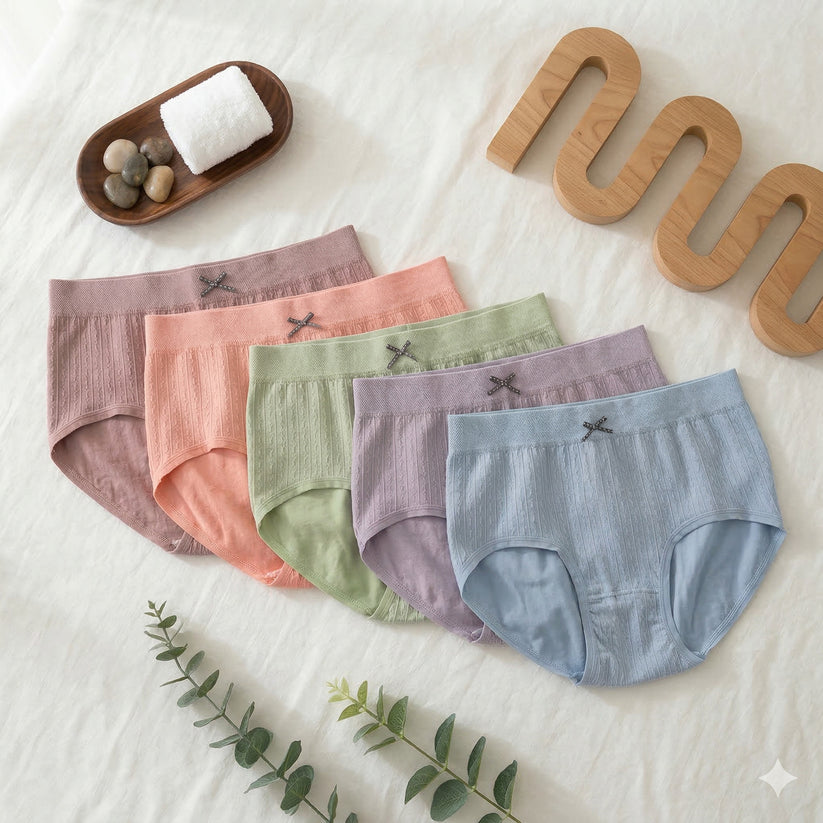 5PCS Antibacterial Hip Lifting Stretch Panty Bow Design