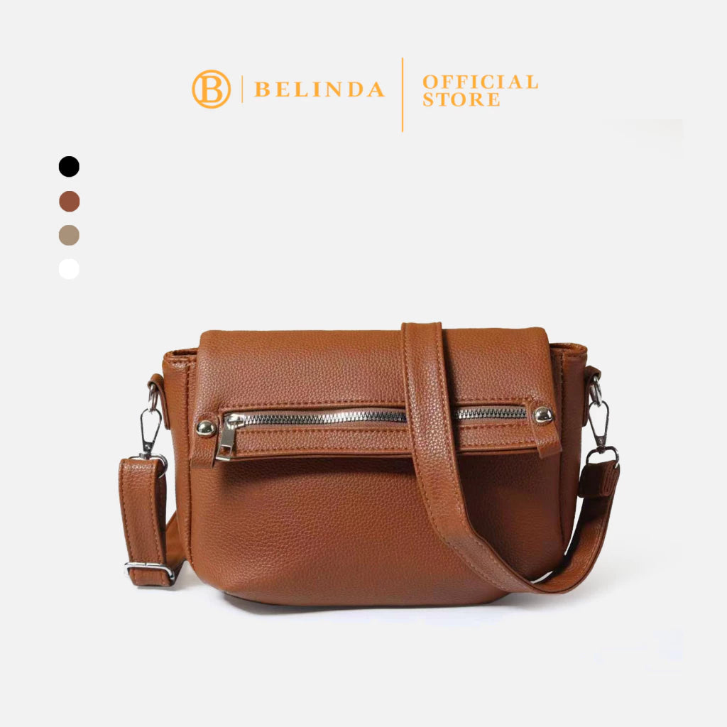 BELINDA Casual Messenger Bag with Zipper Accent Flap