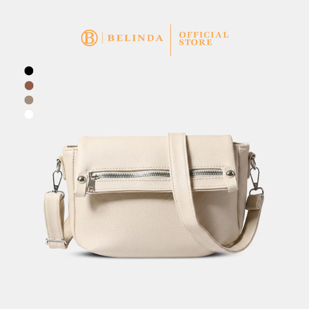 BELINDA Casual Messenger Bag with Zipper Accent Flap