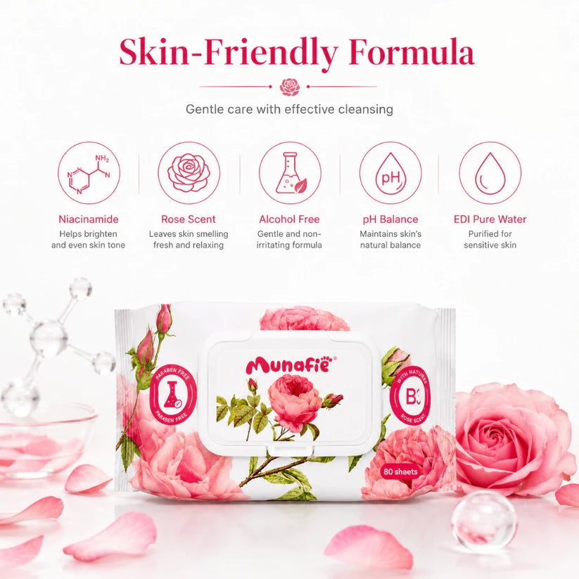 MUNAFIE Niacinamide Rose Scented Cleansing Wet Wipes