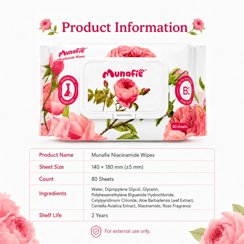 MUNAFIE Niacinamide Rose Scented Cleansing Wet Wipes