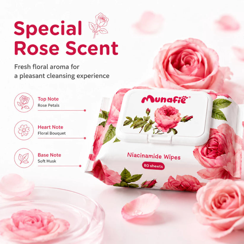 MUNAFIE Niacinamide Rose Scented Cleansing Wet Wipes