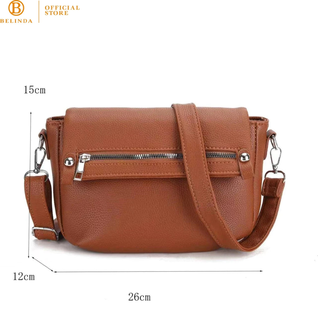 BELINDA Casual Messenger Bag with Zipper Accent Flap