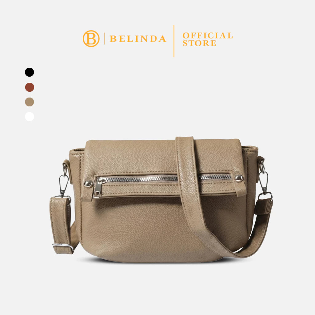 BELINDA Casual Messenger Bag with Zipper Accent Flap