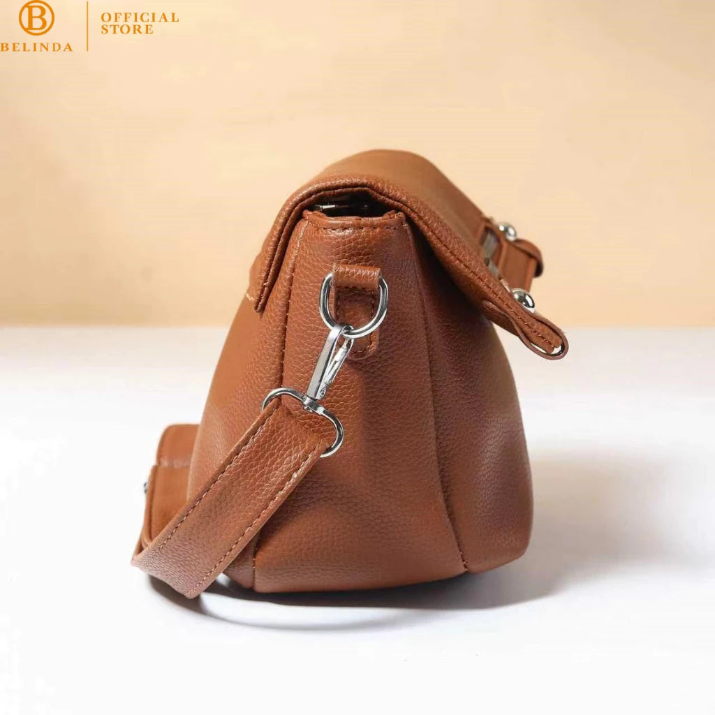 BELINDA Casual Messenger Bag with Zipper Accent Flap