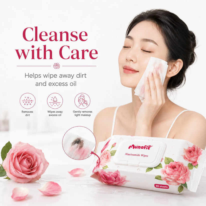 MUNAFIE Niacinamide Rose Scented Cleansing Wet Wipes
