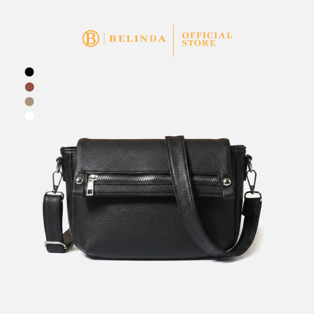 BELINDA Casual Messenger Bag with Zipper Accent Flap