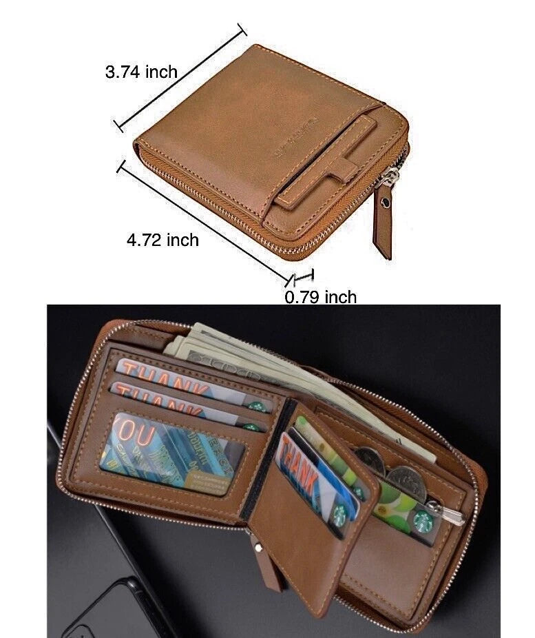 Men's Leather Bifold Zipper Around Wallet