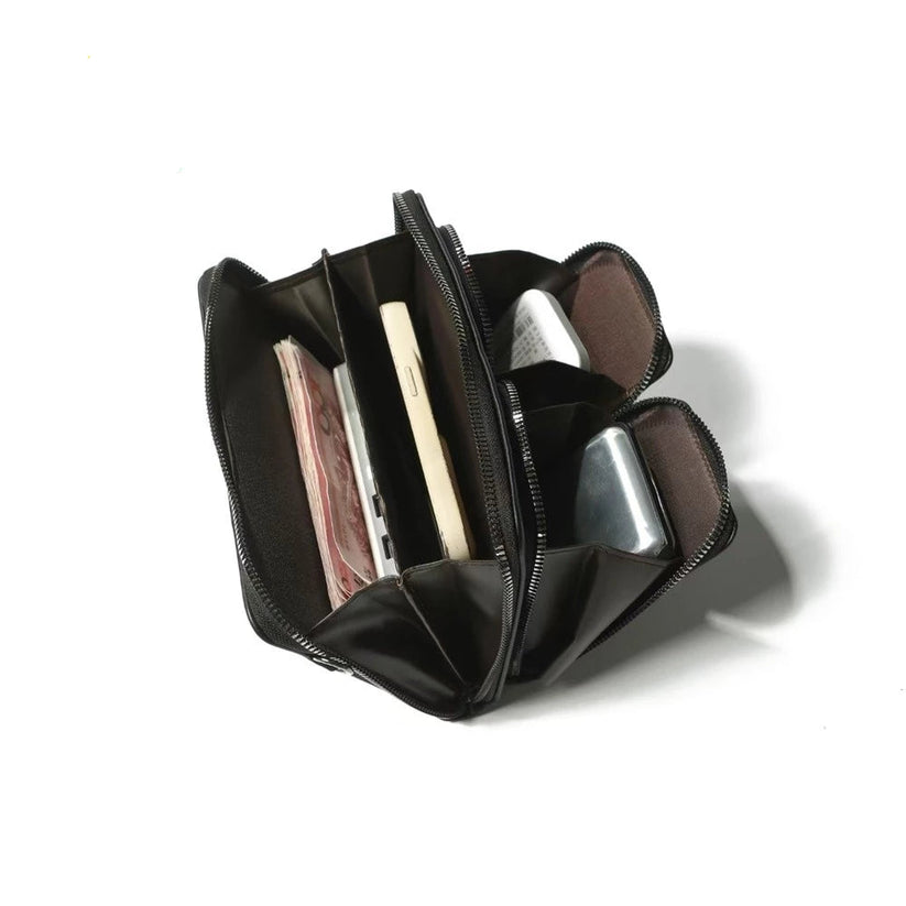 Men's High-End Plain Leather Sling Bag With Two-Zipper Front Pocket