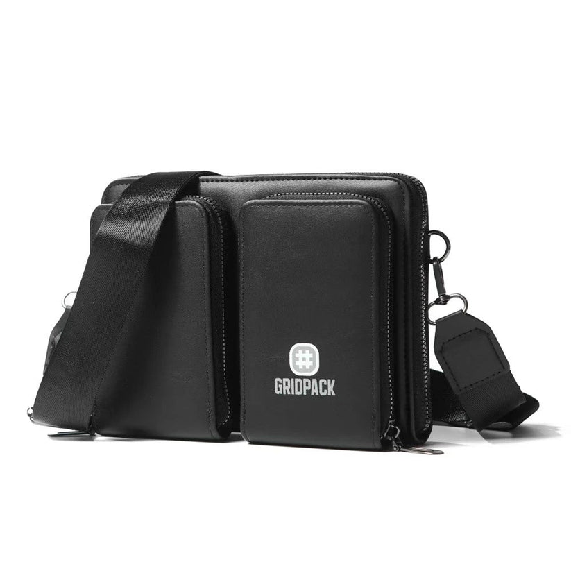 Men's High-End Plain Leather Sling Bag With Two-Zipper Front Pocket