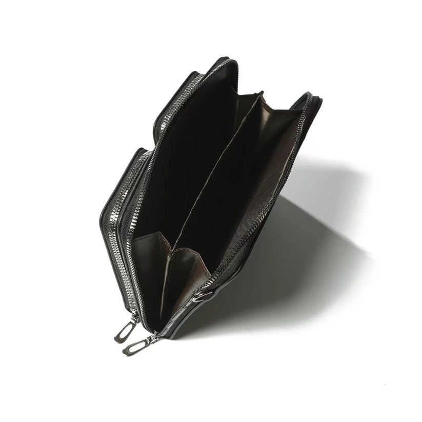 Men's High-End Plain Leather Sling Bag With Two-Zipper Front Pocket