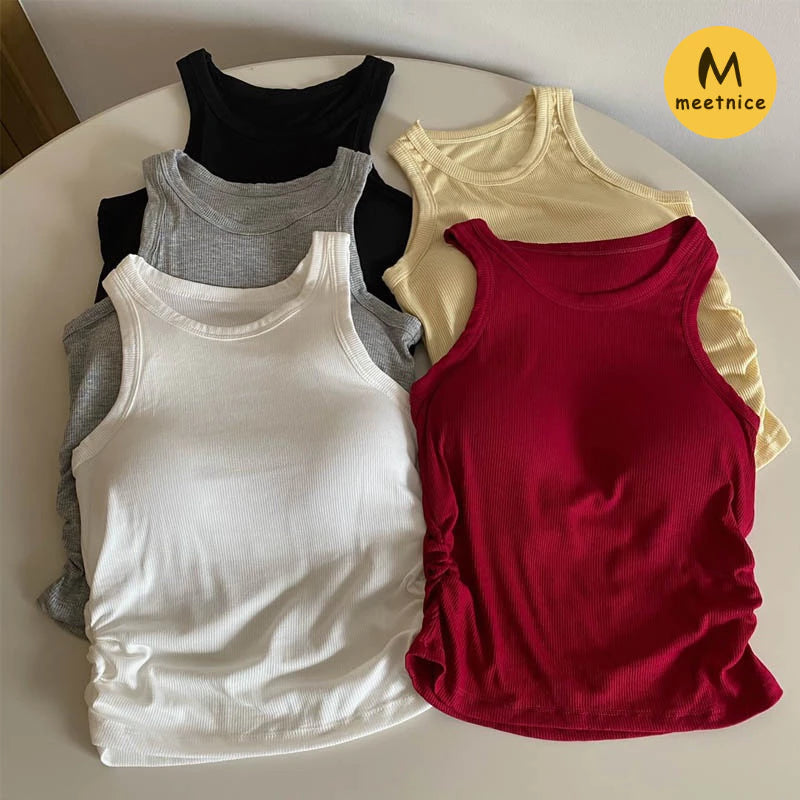 Ribbed Padded Sleeveless Tank Top