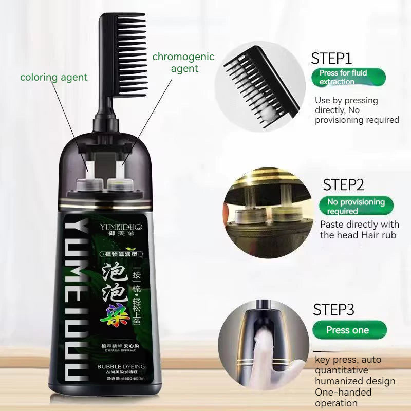 YUMEIDUO Bubble Hair Dye Shampoo with Comb 500ml