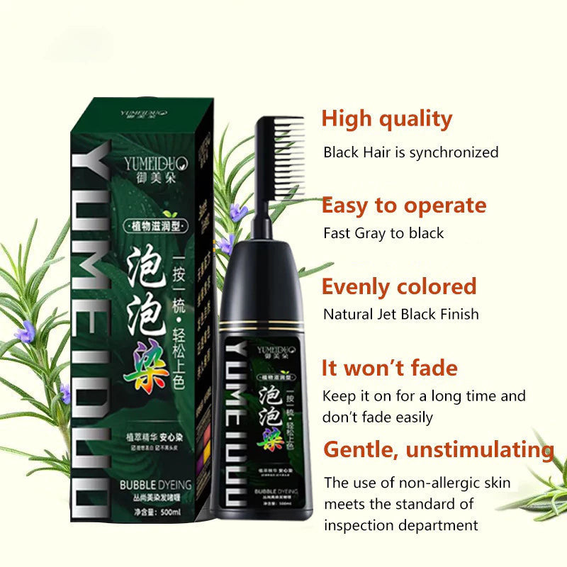 YUMEIDUO Bubble Hair Dye Shampoo with Comb 500ml
