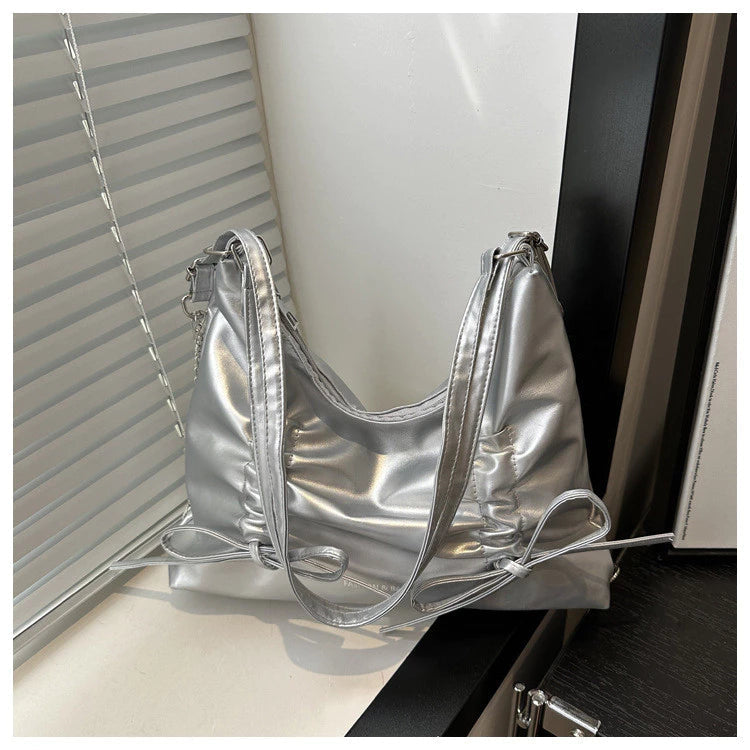2-Way Soft Ruched Shoulder Bag with Chain Accent