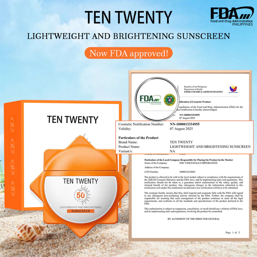 TEN TWENTY Ultra White Sunscreen UVA/UVB SPF50 Brightening Whitening Sun Screen