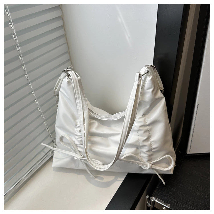 2-Way Soft Ruched Shoulder Bag with Chain Accent