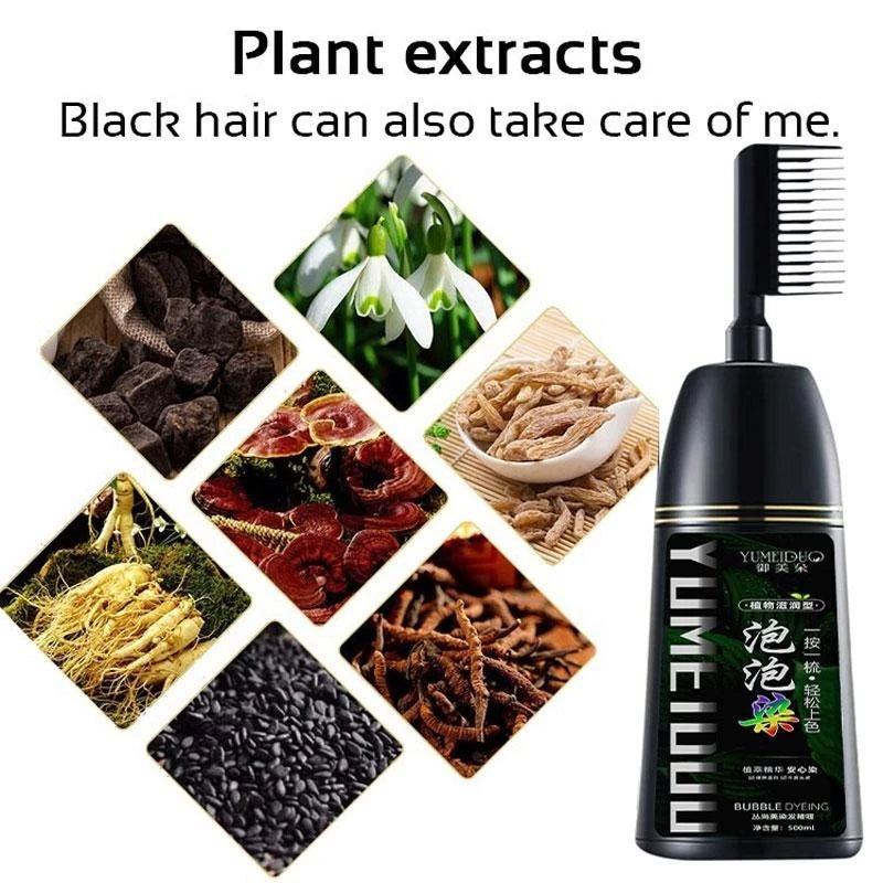 YUMEIDUO Bubble Hair Dye Shampoo with Comb 500ml