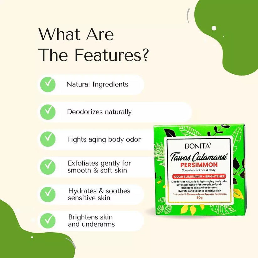 BONITA Himalayan Salt, Sunflower Niacinamide & Tawas Calamansi Persimmon Soap Bar 80g