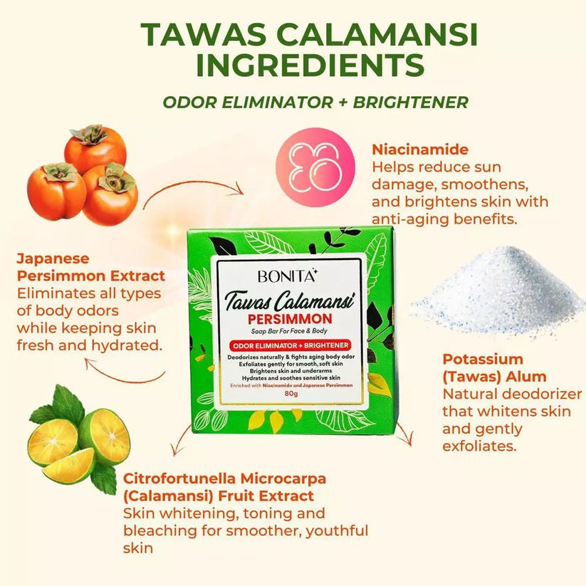 BONITA Himalayan Salt, Sunflower Niacinamide & Tawas Calamansi Persimmon Soap Bar 80g