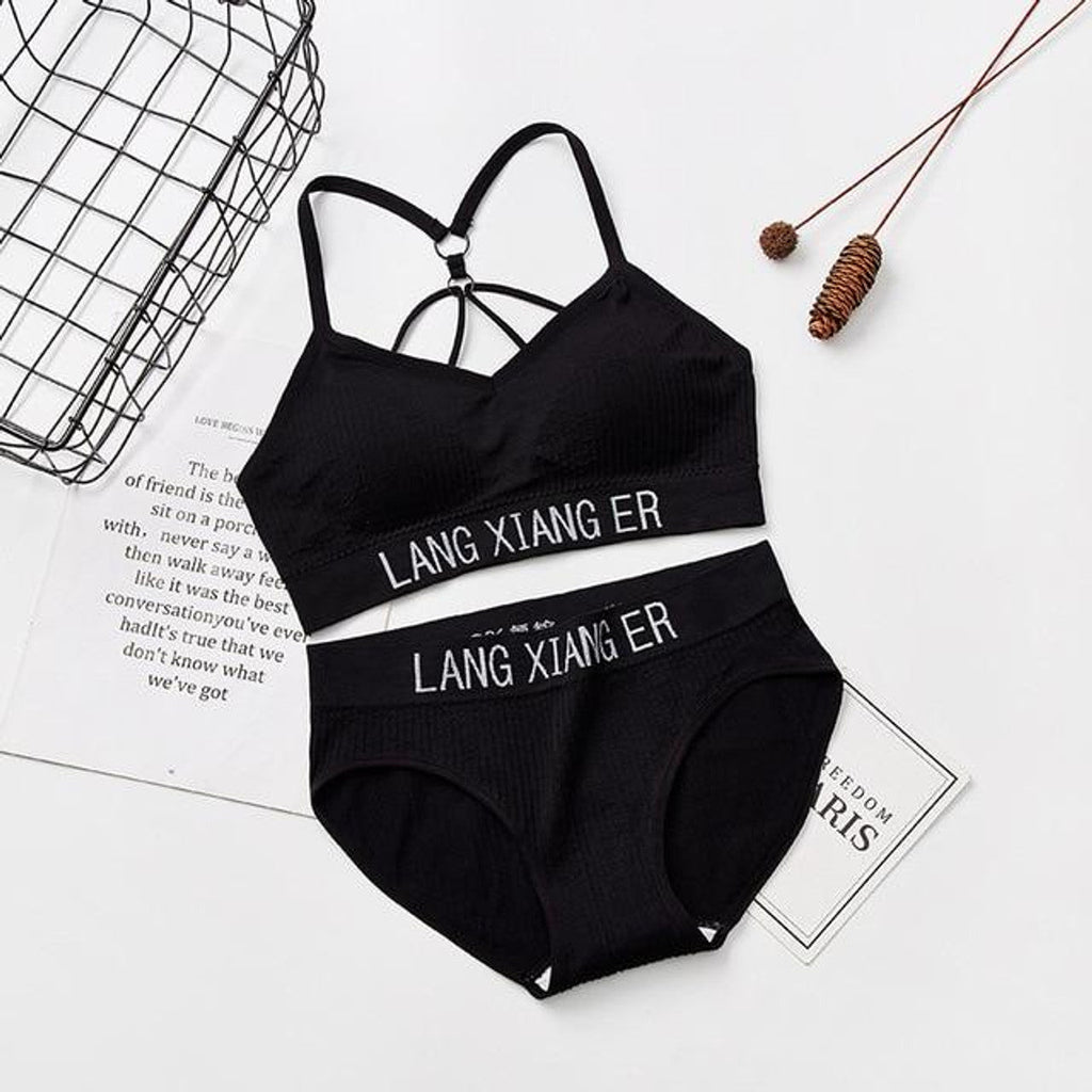 Women Sports Underwear Set Strings Backless Bra & High Waist Panties Set