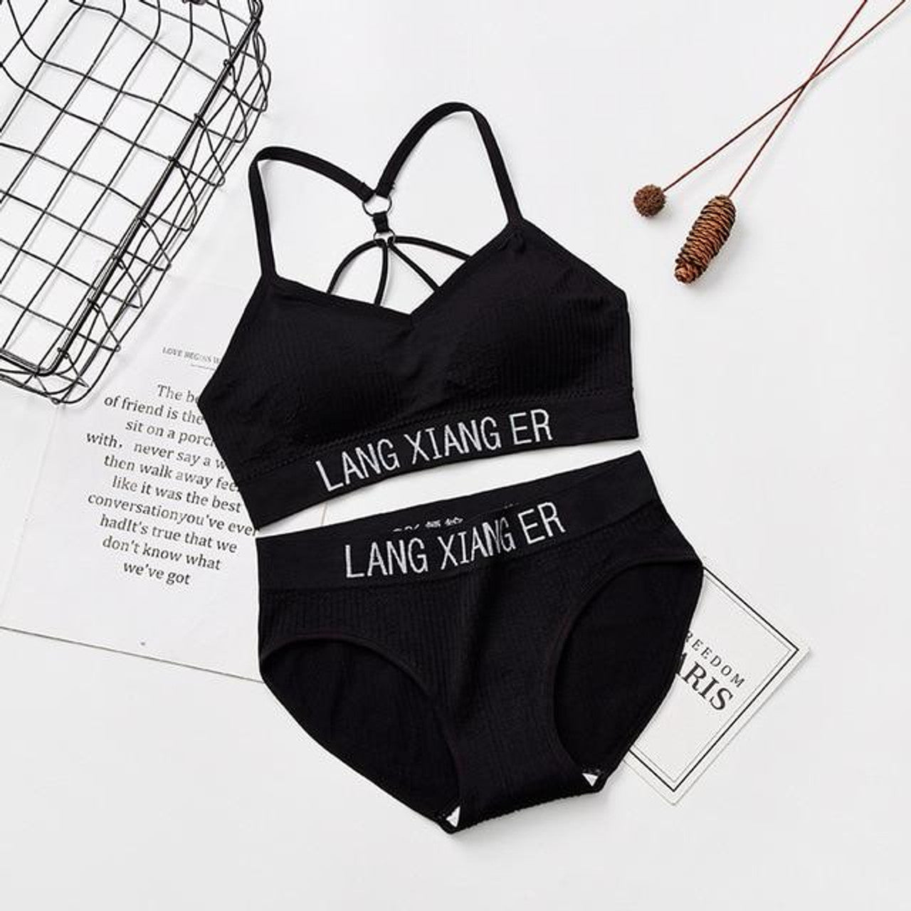 Women Sports Underwear Set Strings Backless Bra & High Waist Panties Set